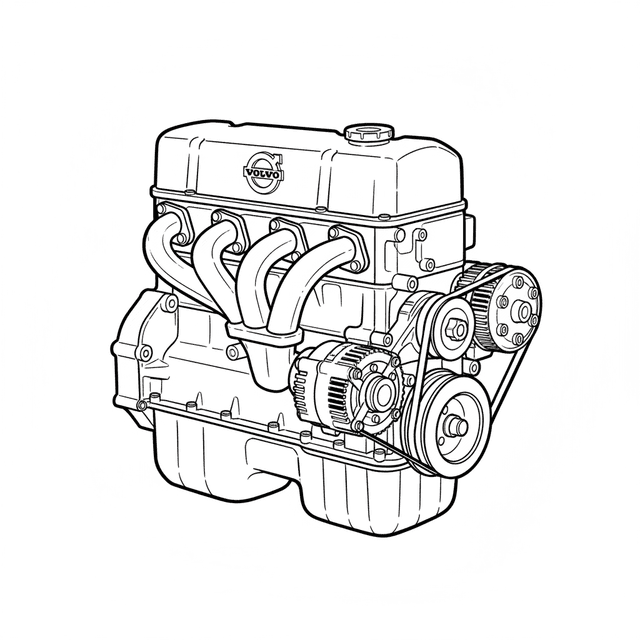 Technical illustration of the Volvo B21 Redblock inline-4 engine