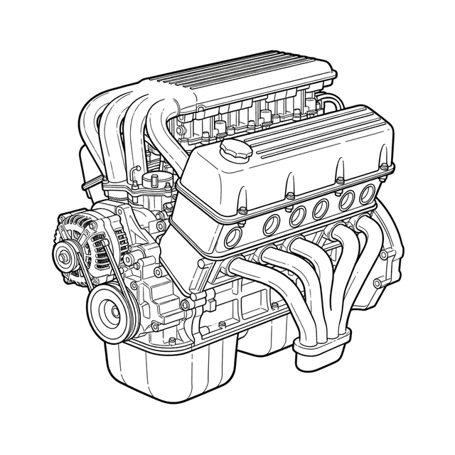 Technical illustration of the BMW M30 inline-6 SOHC engine with timing chain