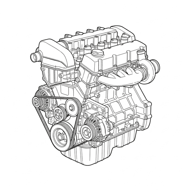 Technical illustration of the Volvo T5 Whiteblock inline-5 turbo engine